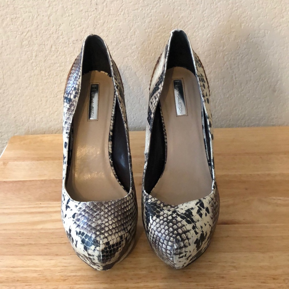 H by Halston two toned snake skin heels